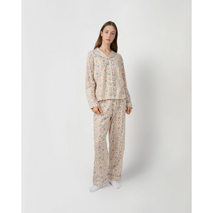 Pigiama lungo camicia in cotone gaia blu