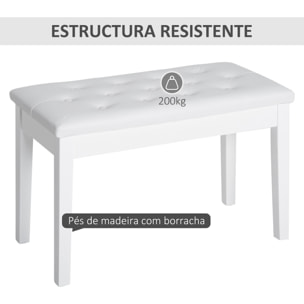 Banco de Piano con Almacenamiento, Banqueta de Piano con Asiento de Cuero Sintético, Patas de Madera, Carga Máxima 200 kg, 76x36x50 cm, Blanco