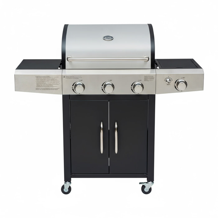 Barbecue a Gas Professionale XXL Da 13 kW con 5 Bruciatori in Acciaio Inox Fuoco Laterale Termometro Griglia Di Cottura 65x42 Cm 135×50×120 Cm Nero