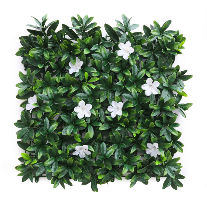 Well home jardín vertical artificial, panel de seto 100x100cm, para decoración interior y exterior - de hojas verdes y flores blancas