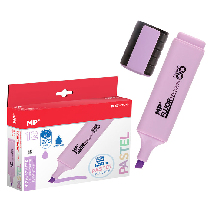 PACK 12 MARCADORES LONG LIFE PASTEL MORADO