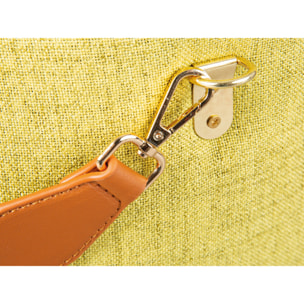 Pouf in tessuto con maniglia in ecopelle, 42 x 36 x 30, Giallo