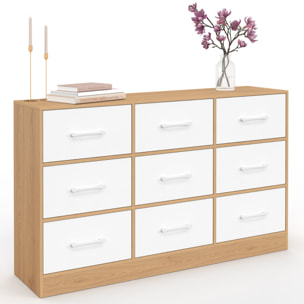 Commode Uma 9 tiroirs bois et blanc