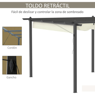 Pérgola de Aluminio 4x3 m con Techo Retráctil Poliéster y 8 Orificios de Drenaje