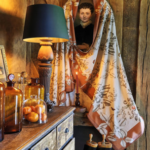 Nappe métis lin & coton lavé 190 g/m² imprimé beige orange Mandarines rouille