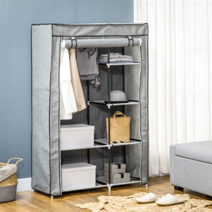 HOMCOM Armario de Tela Plegable Armario de Ropa Organizador Ropero Portátil con 6 Estantes y 1 Barra para Colgar para Dormitorio Vestidor 103x43x162,5 cm Gris