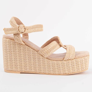 Sandalia De Cuña - Beige - Altura: 10 Cm