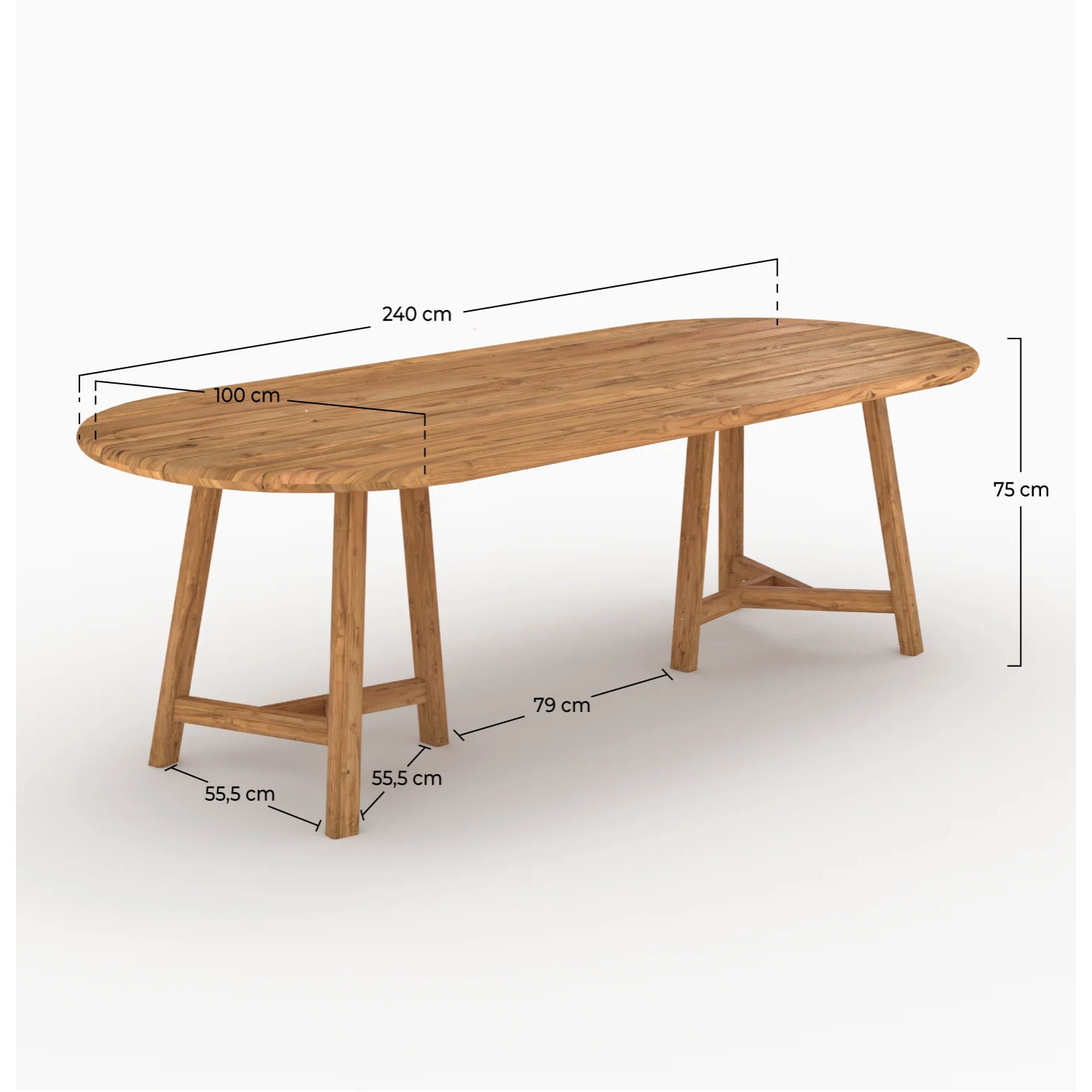 Table de jardin ovale en bois de teck recyclé 10 personnes - Bora
