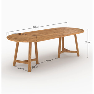 Table de jardin ovale en bois de teck recyclé 10 personnes - Bora