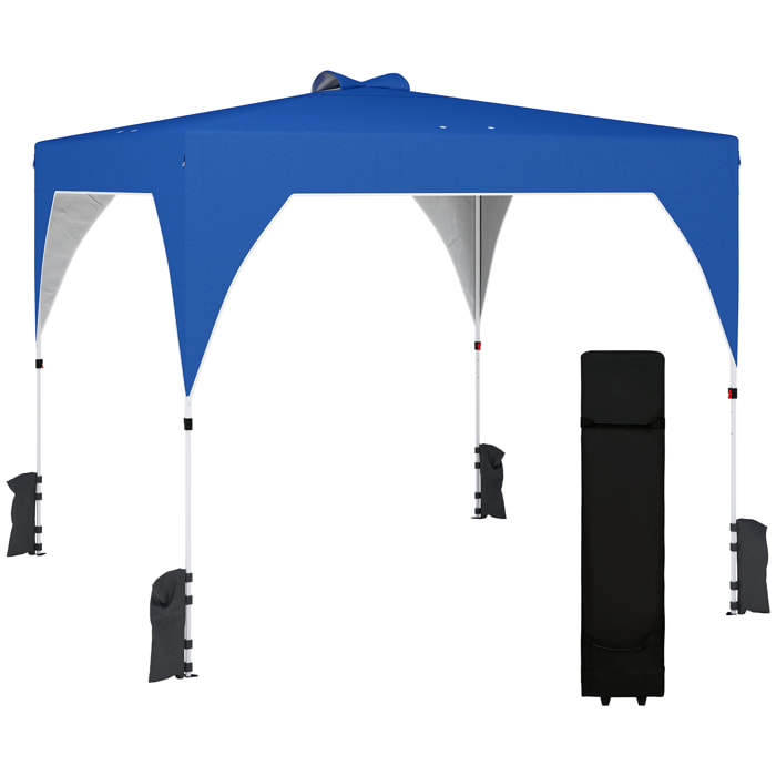 Carpa Plegable 3x3 m, Pop-up, Cenador Pabellón de Jardín con Ventilación Superior, Bloqueo Central, UPF50+, Altura Ajustable 3 Niveles, Bolsa Transporte con Ruedas, Sacos de Arena, Azul