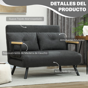 Sofá Cama de 2 Plazas 4 en 1 Sofá Cama Plegable Tapizado en Borreguito con Respaldo Ajustable de 5 Niveles y Almohadas Acolchadas para Oficina Dormitorio Salón 102x73x81 cm Gris Oscuro