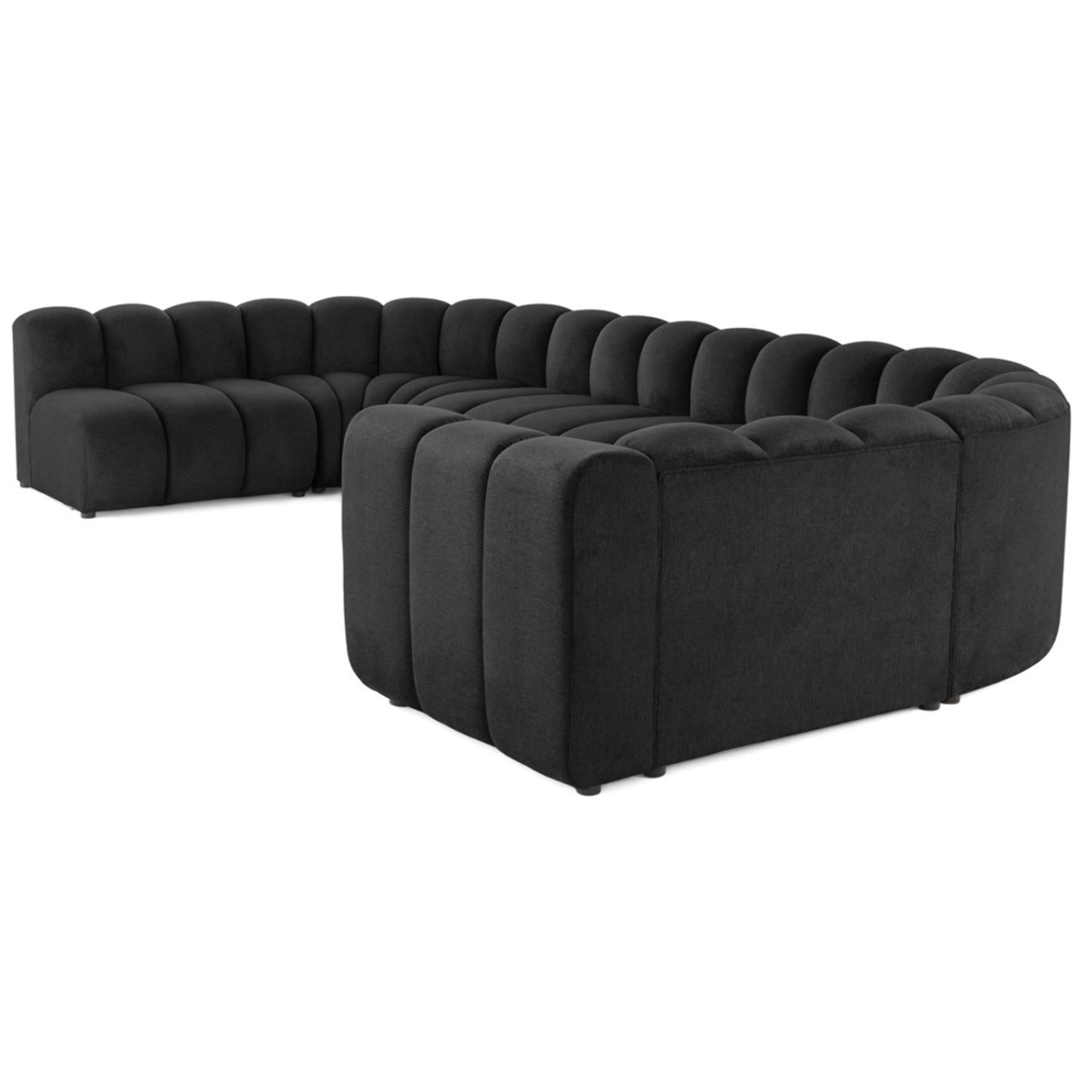 Debbie - canapé modulable panoramique d'angle gauche 7 places en tissu texturé - Noir