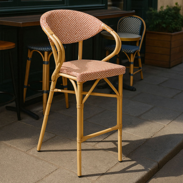 Lot de 2 fauteuils de bar extérieur en textilène rouge AMALFI