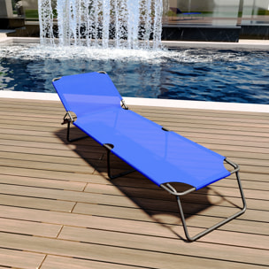 Lettino Pieghevole Prendisole Senza Tettuccio Parasole Reclinabile Regolabile Metallo Nero Sdraio Spiaggia Mare Giardino Piscina 187x53x24 Cm Blu