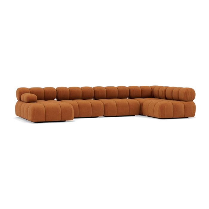 Ruby - canapé panoramique modulable d'angle droit 7 places en velours texturé - Terracotta