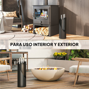 Juego Utensilios Chimenea de 4 Piezas, Juego de Accesorios para Chimenea de Metal con Escoba, Pala, Atizador y Cubo, 20x20x65 cm, Negro y Plateado