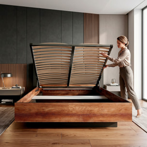 Testiera Imbottita E Struttura Letto Matrimoniale Con Contenitore Design Moderno Camera Da Letto 166.6 x 210 x 102 Cm Castagno E Antracite