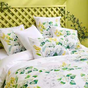 Lot h.couette +taies percale de coton imprimé blanc jaune Annabelle mimosa