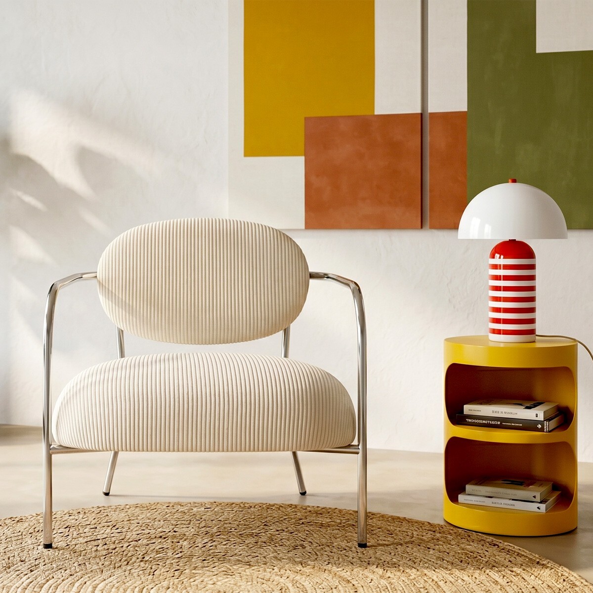 Fauteuil en velours côtelé et piètement chromé - LEON