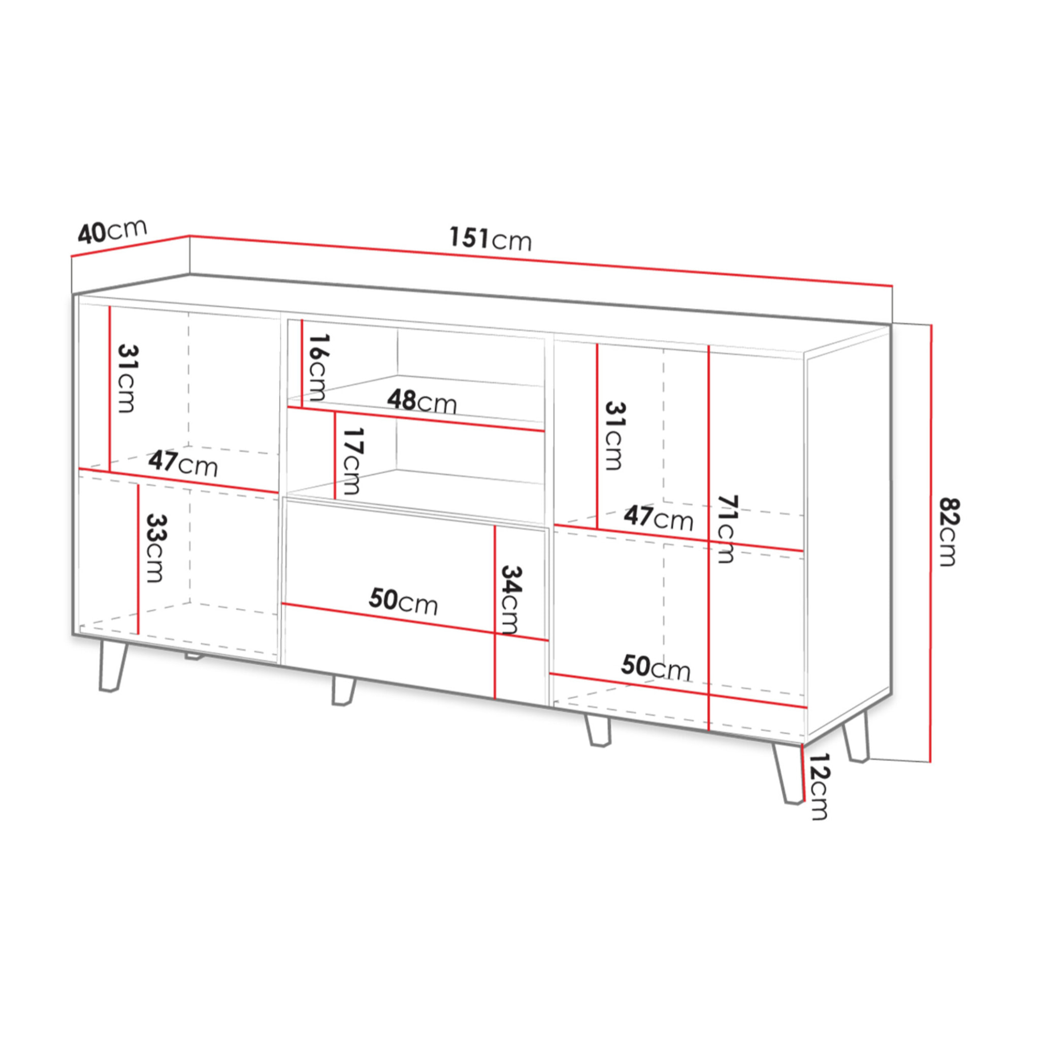 Come - buffet bas - effet bois - 2 portes, 1 tiroir et 1 niche - 150 cm - Bois