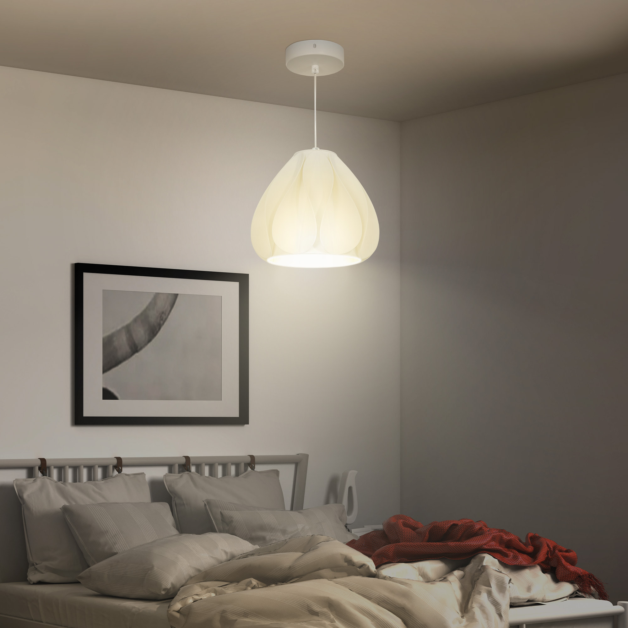 Lámpara Colgante Moderna Lámpara de Techo E27 con Pantalla de Impresión 3D Iluminación para Comedor Cocina Salón Bar Restaurante Blanco