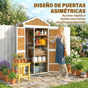 Caseta de Jardín de Madera 105x55x179 cm Cobertizo Jardín Exterior Impermeable Armario Exterior Herramientas con Puertas 4 Estantes Extraíbles Techo Metal Galvanizado Pies Ajustables Natural