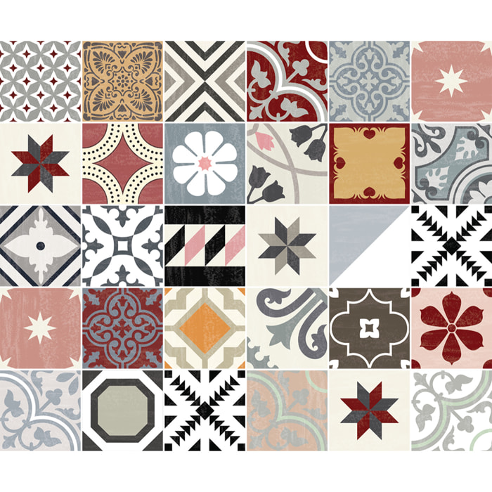 Stickers décoration Meuble - Sticker adhésif Cuisine Salon - 30 STICKERS CARREAUX DE CIMENT MEUBLE AUTHENTIQUES HURIVIA
