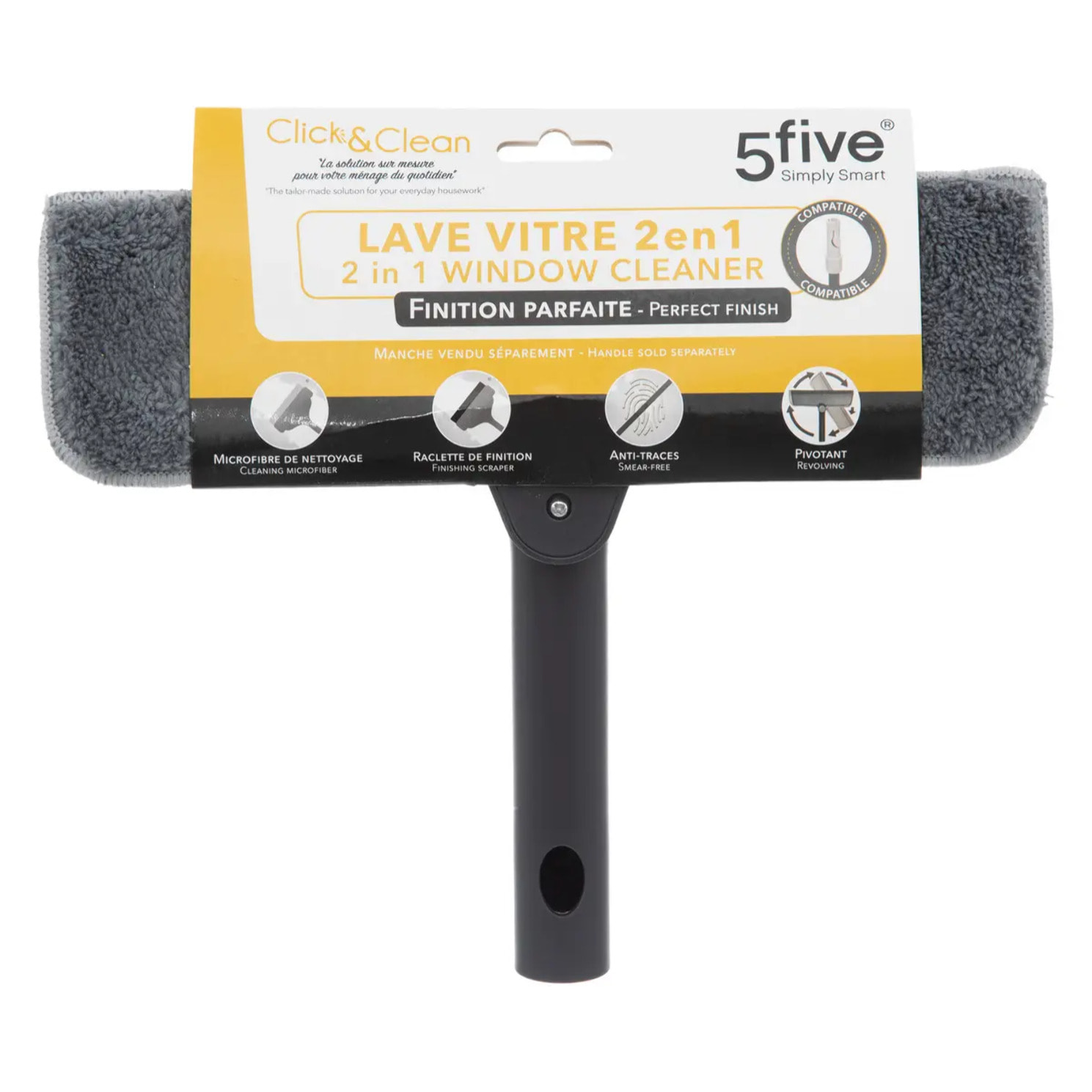 Tête lave-vitre microfibre Gris Click & Clean