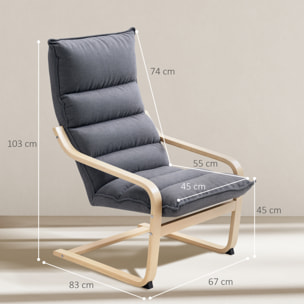 Sillón de Salón Moderno Butaca de Salón con Respaldo Alto Reposabrazos y Patas de Madera Tapizado en Terciopelo Butaca para Dormitorio Sala de Estar Gris