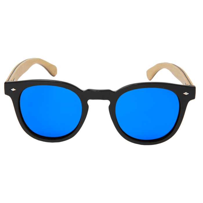 Gafas de sol OCEAN ILLINOIS - Frente negro brillante con patillas de arce y / Revo azul