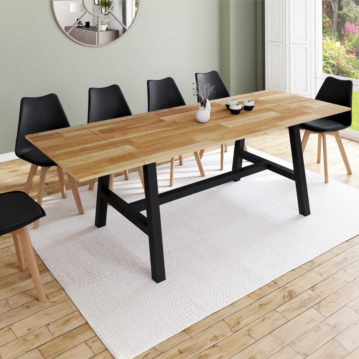 Table à manger extensible Mathilde bois et noir 160-240cm