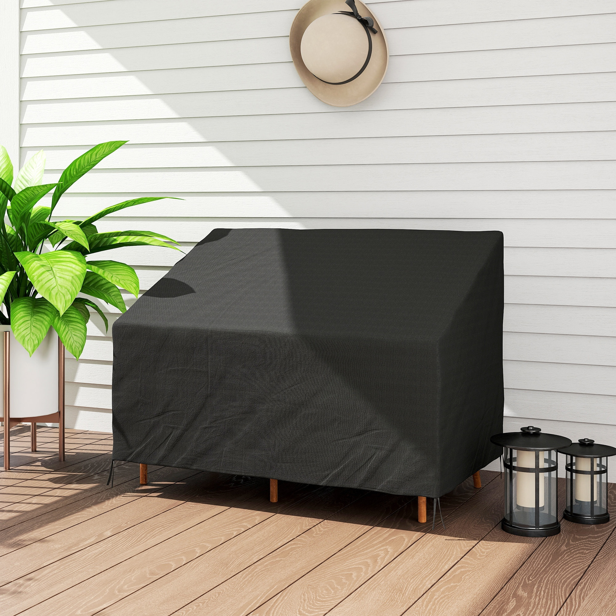 Funda para Banco de Jardín 2 Plazas, Funda Sofá Exterior Impermeable, Tela Oxford 600D con Recubrimiento, 140x84x56/94 cm para Patio, Terraza, Negro