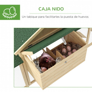 Gallinero de Madera 204x85x93 cm Jaula para 2-4 Gallinas Gallinero Grande con Nido Bandeja Extraíble Techo de Asfalto y Rampa para Exterior Natural