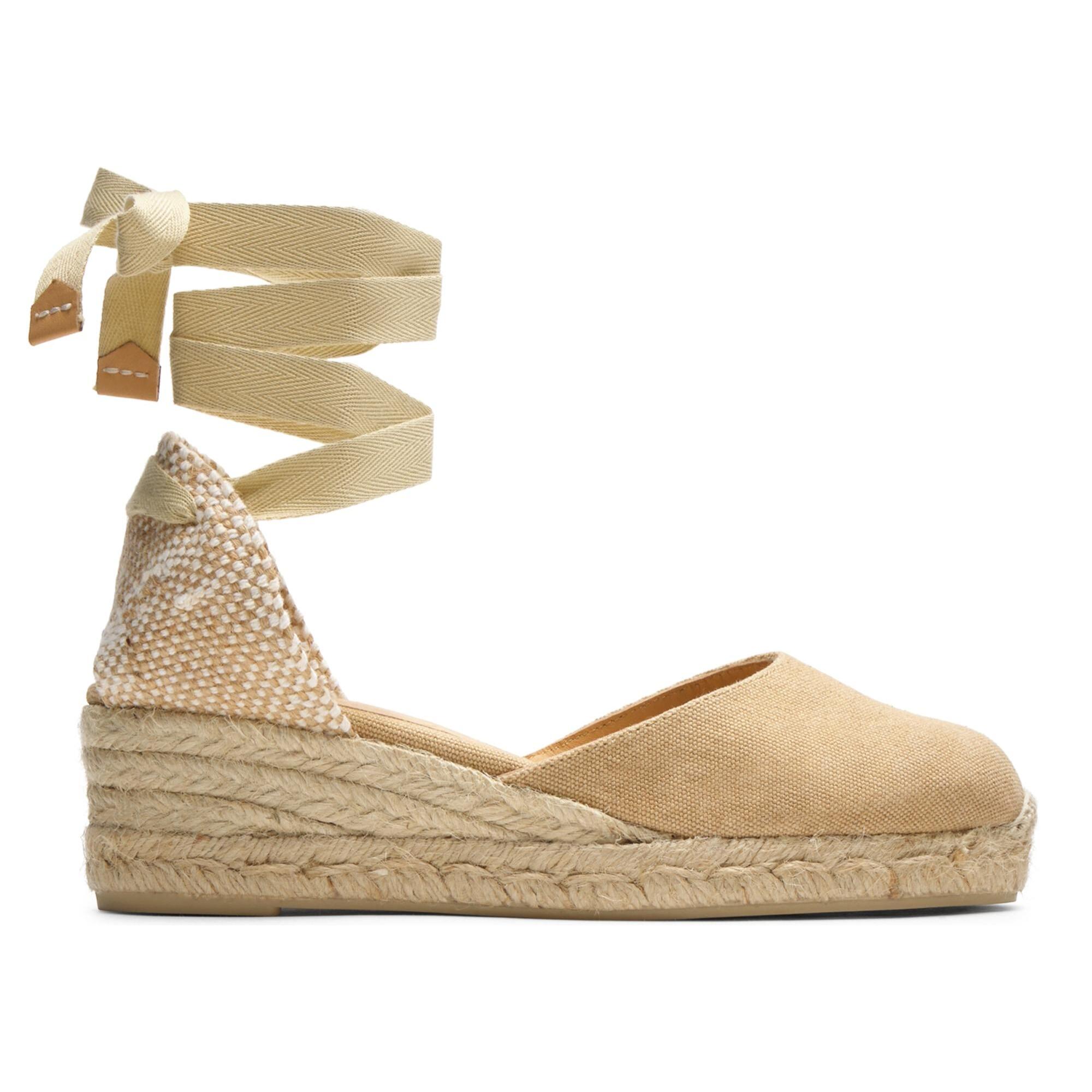 Alpargatas de cuña de mujer Carina en algodón acabado lavado, cierre mediante lazada