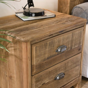 SANDY - Chevet 2 tiroirs marron bois Pin recyclé