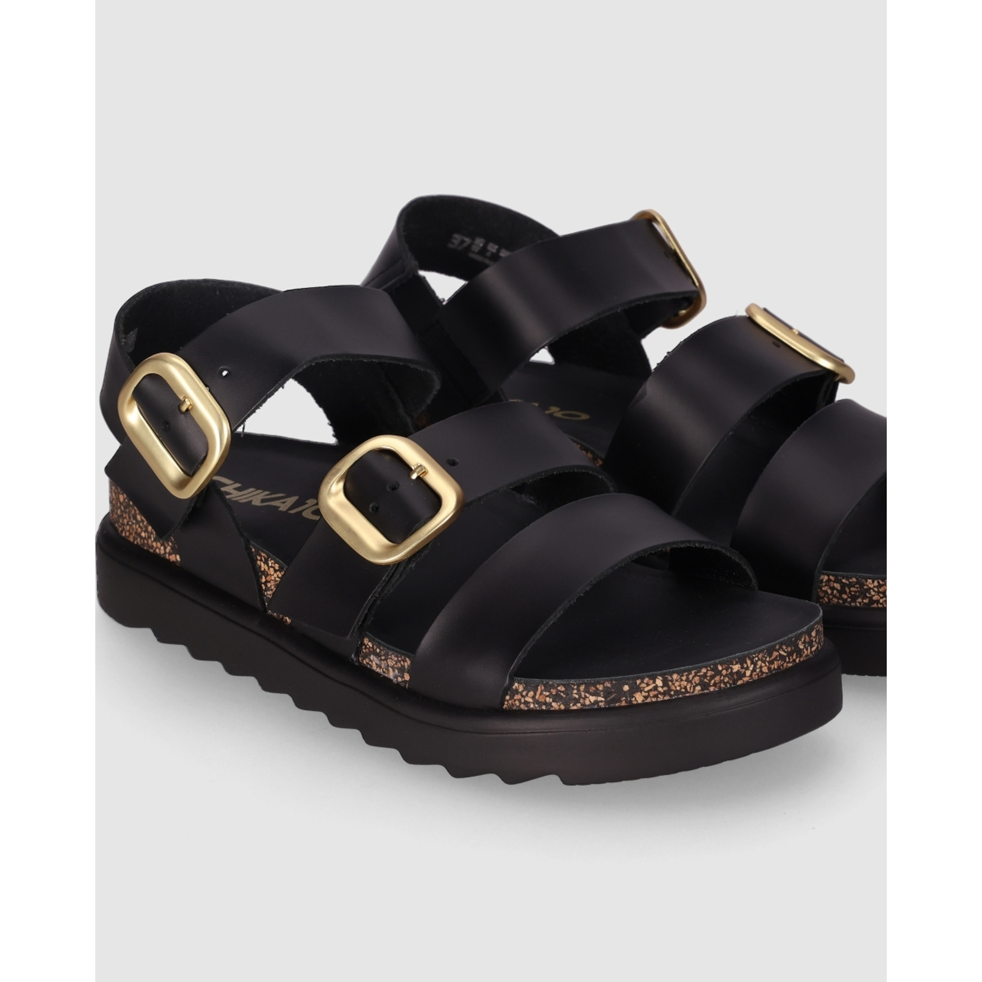 Sandalias de Piel - Negro - Tacón: Bajo