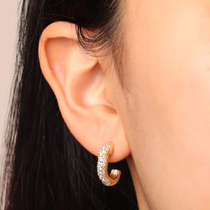 Orecchini a Lobo Onda placcati Oro Giallo 18Kt con Pavé di Cubic Zirconia