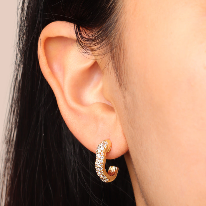 Orecchini a Lobo Onda placcati Oro Giallo 18Kt con Pavé di Cubic Zirconia