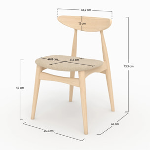 Lot de 2 chaises en tissu beige et bois d'hévéa - Josette