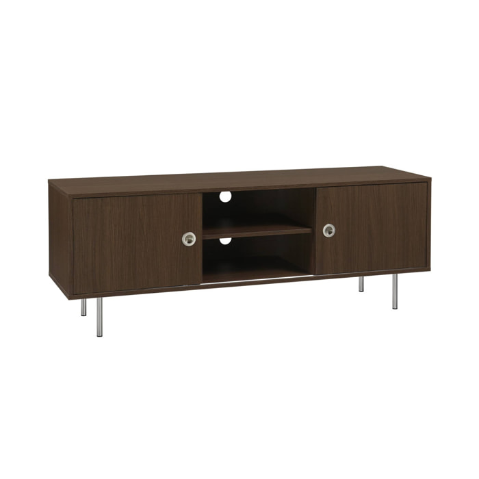 Meuble TV vintage décor bois et acier inoxydable 2 portes 140cm SHELBY