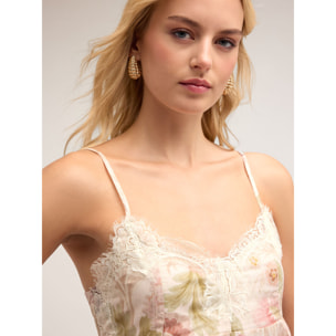 Motivi - Top in mussola di cotone fantasia floreale - Rosa cipria