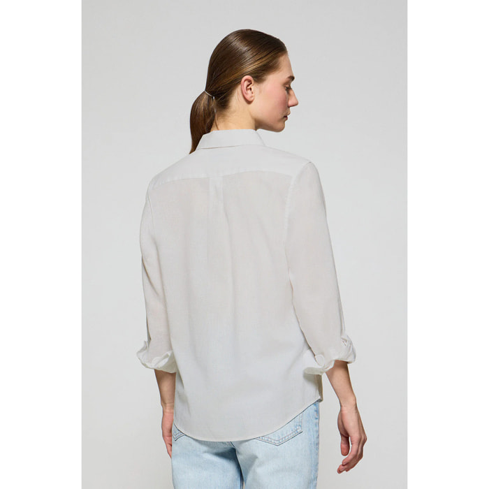Camisa blanca de lino y algodón regular fit con bordado Rigby Go