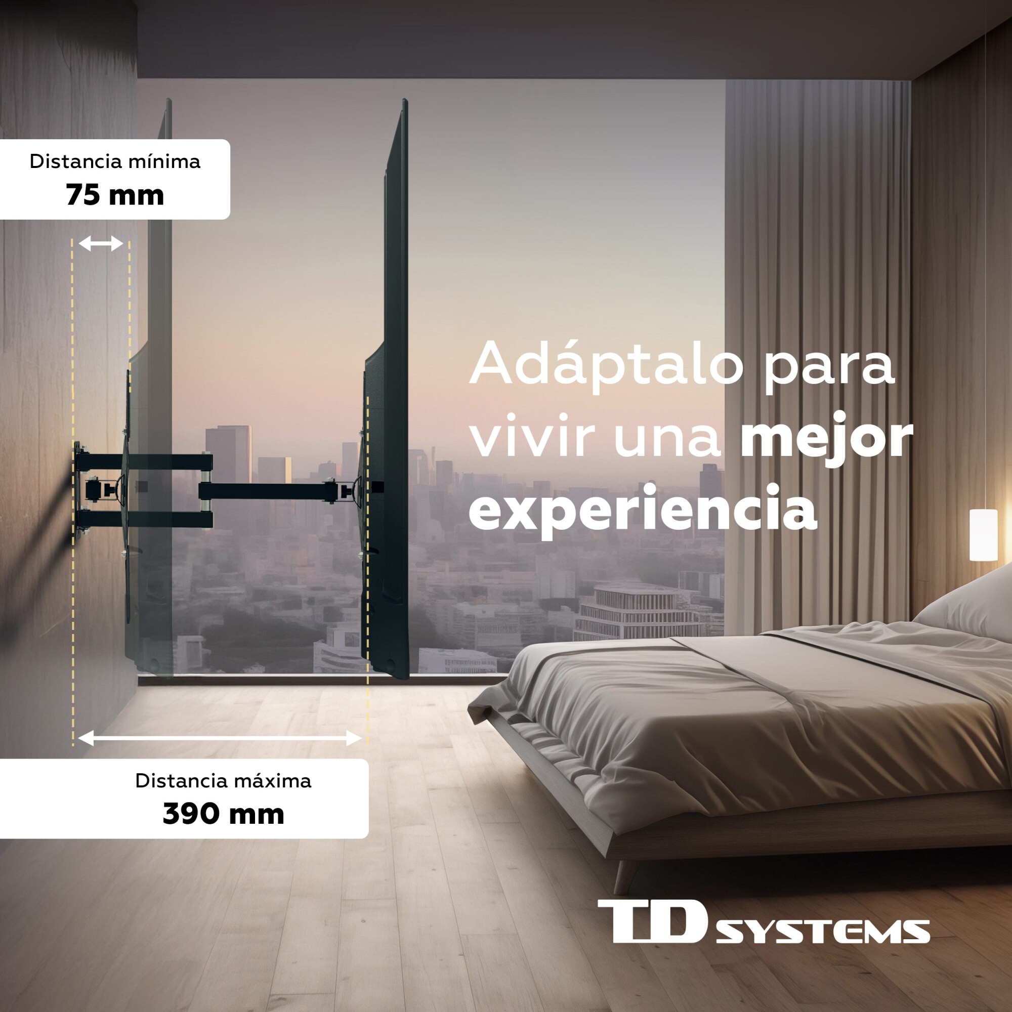 Soporte de TV pared articulado doble e inclinable de perfil bajo para pantallas de 14 a 40 pulgadas. VESA máximo de 400 x 400 mm - TD Systems P30X25A244