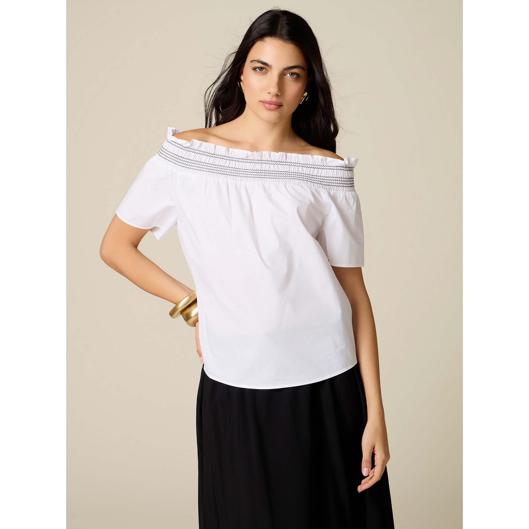 Oltre - Blusa off-shoulders in cotone - Bianco