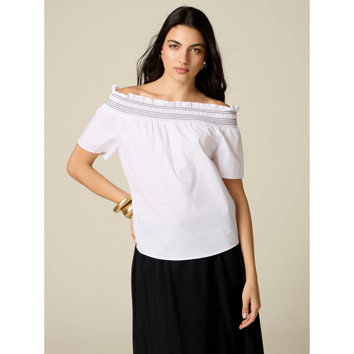 Oltre - Blusa off-shoulders in cotone - Bianco