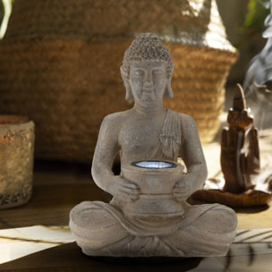 Well home - luz solar de buda en polystone acabado en plata oxidada 21x14x28cm