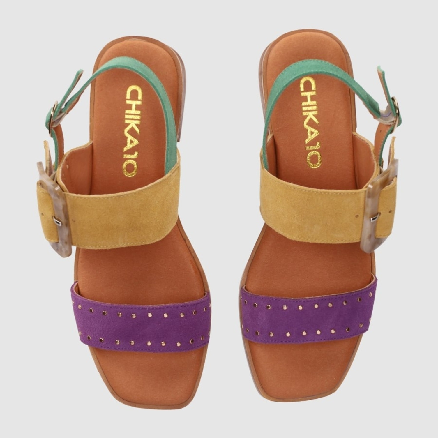 Sandalias de Serraje - Multi-Morado - Tacón: 4 cm