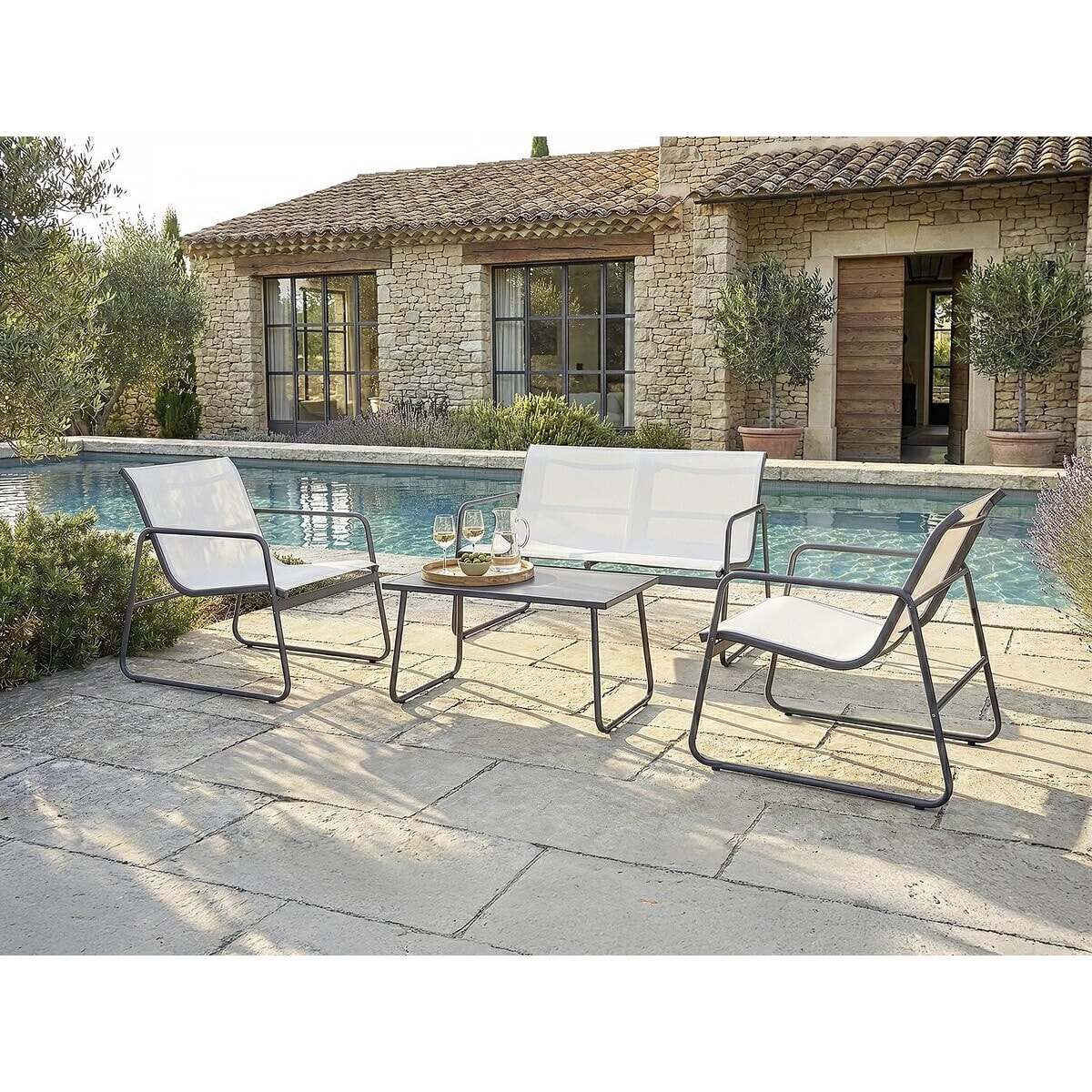 Salon de jardin en métal "Fortaleza" - 4 places - Beige