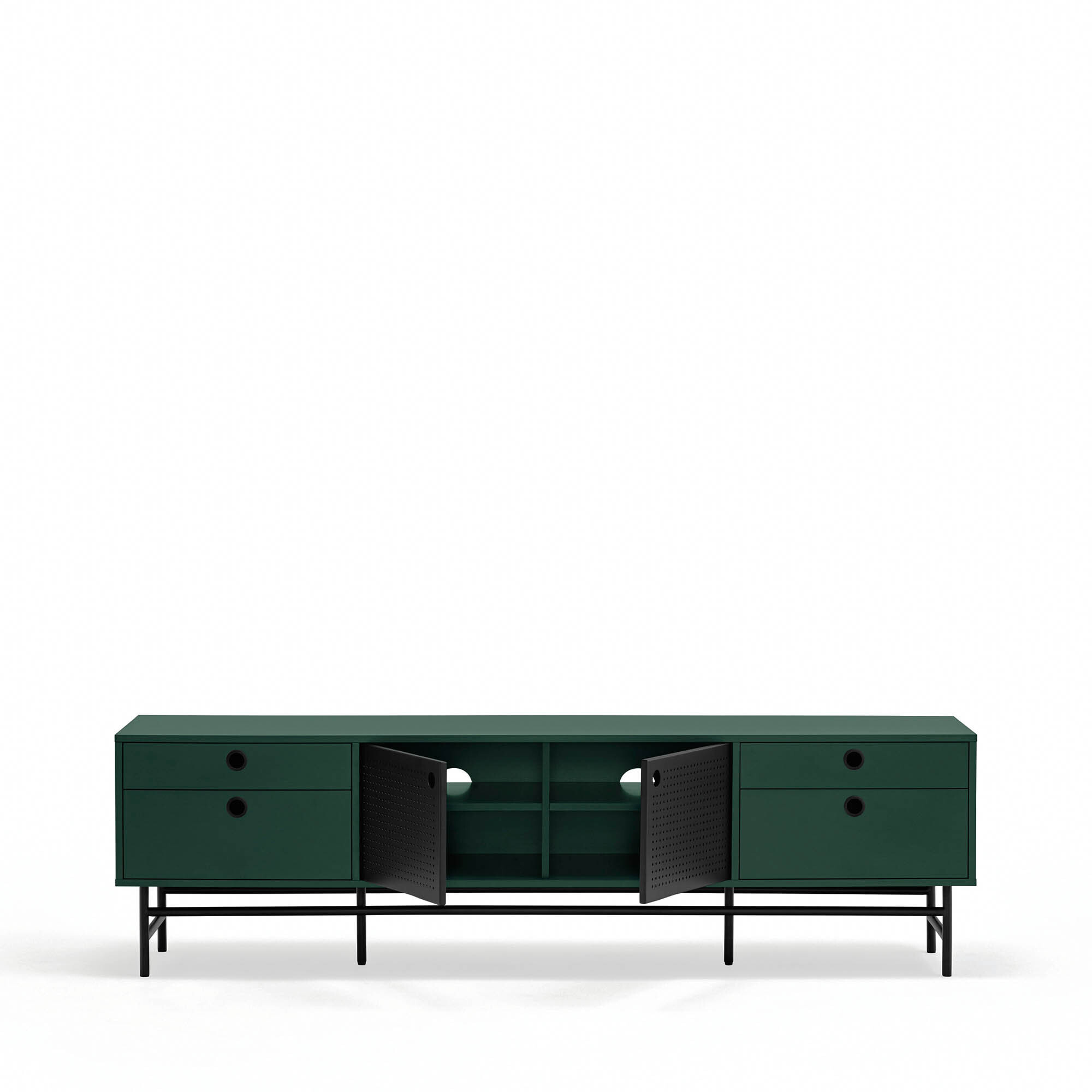 Mueble de televisión Punto 2 puertas y 4 cajones verde oscuro y negro