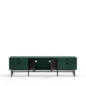 Mueble de televisión Punto 2 puertas y 4 cajones verde oscuro y negro